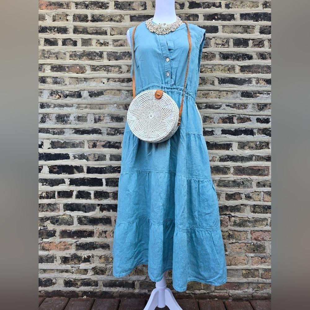 Finley Blue Button-Up Dress .